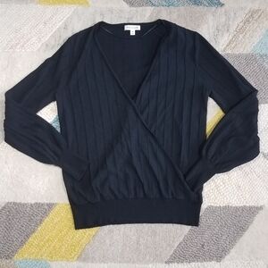 Black Prologue Envelope Faux Wrap Ribbed Sweater